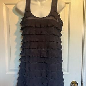 H&M Black Ruffled Mini Sundress Scoop Neck Sleeveless Sz Small